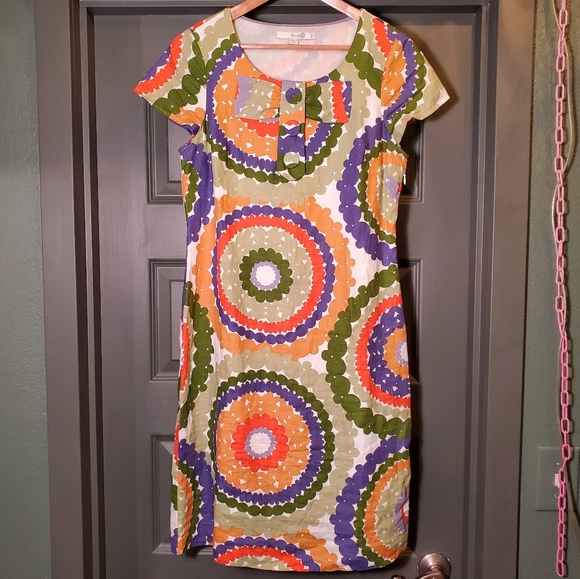 Boden Geometric Print Linen Twiggy Dress UK10L, US6L scoop neck cap sleeves - Picture 1 of 7